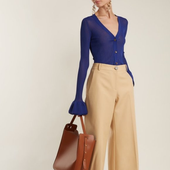 KHAITE Tops - KHAITE Eloise Rib knit Cardigan Cobalt Blue Indigo S $880 NetaPorter EUC Sweater